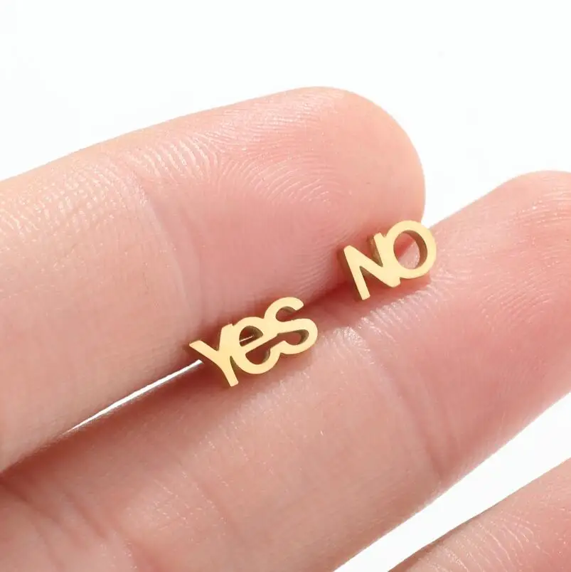 Shuangshuo 2022 New Creative Stainless Steel Trendy Yes And No Letter Stud Earrings for Women Fashion Jewelry Friendship Gift