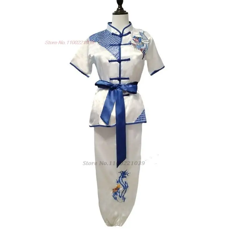 2024 traditional chinese kung fu set retro dragon embroidery wing chun wushu set taiji uniform martial arts performance clothes