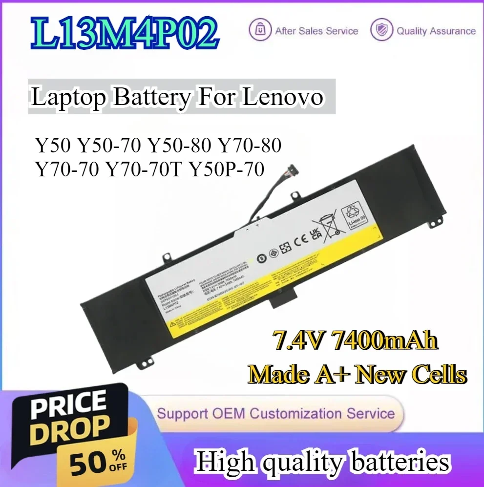 

7400mAh 7.4V 54Wh L13M4P02 Laptop Battery for Lenovo Y50 Y50-70 Y50-80 Y50P-70 Y70-70 Y70-80 Y70-70T Series L13N4P01