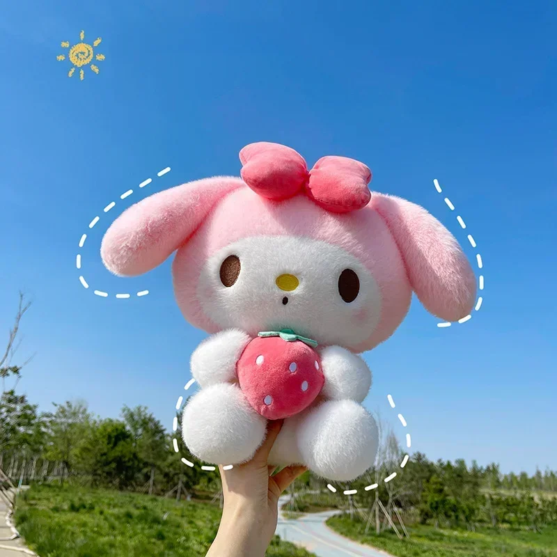 Mainan boneka stroberi Kuromi Sanrio 22/35cm mainan boneka binatang lembut gadis hadiah boneka melodi stroberi