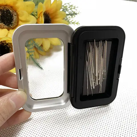 Black Rectangle Sewing Needle Storage Case Magnetic Embroidery Needles Holder Buttons Pins Workbox Box For iron Material