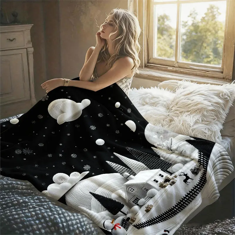 Papercut Winter Village Flannel Blanket Perfect for Sofa Office Bed Travel Sleep Read Relax Camping Four Season Use