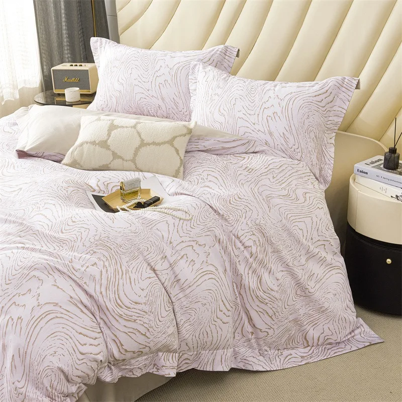 Light luxury cotton four-piece set, high-count and high-density long-staple cotton bed sheet quilt cover, simple high-grade