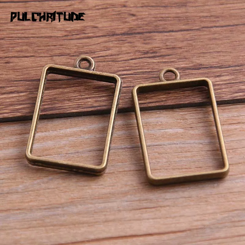 10Pcs 21*34mm 7 Color Alloy Jewelry Accessories Rectangular Charm Hollow Glue Blank Pendant Tray Bezel