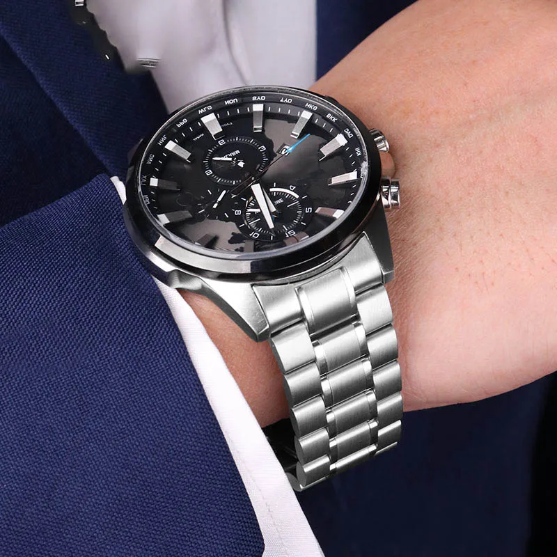 Cinturino in acciaio inossidabile con estremità curva da 22 mm per Seiko Citizen Casio EFV-540 EFS-S510 EFR-303L/303D Accessori per orologi con cinturino in metallo