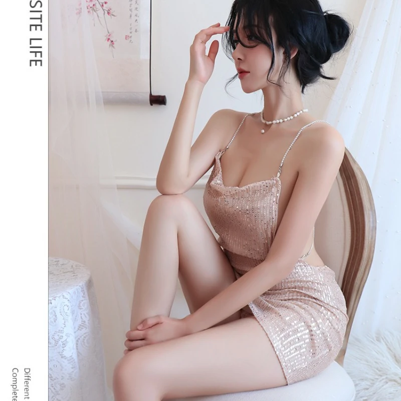 

Прозрачный бюстгальтер с открытой спиной, сексуальный комплект, сексуальное женское белье феи, женская клубная ночная рубашка с блестками и блестками, пижамный комплект, изысканные сексуальные пижамы