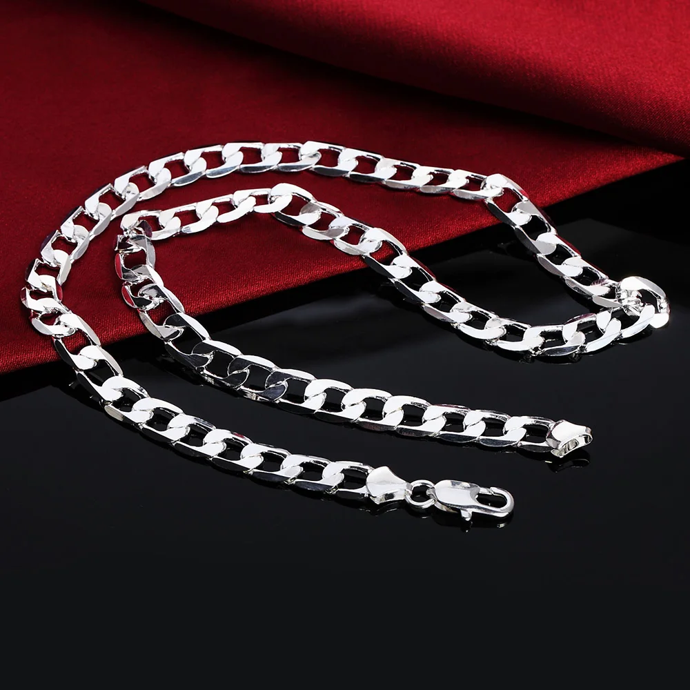 Hot Charms 925 Sterling Silver 6mm Flat Chain Necklace, Noble Jewelry for Men Women,lover Wedding Party Gifts
