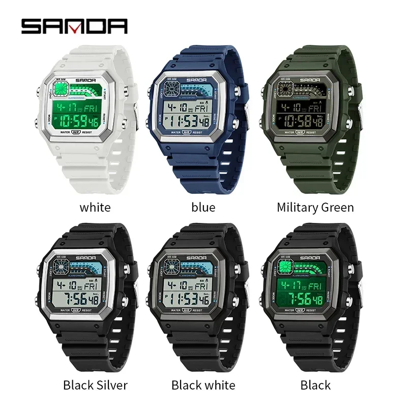SANDA Men's Watch Lightweight fashion Square Outdoor Sports Electronics Wristwatch Waterproof Alarm Clock LED Digital Watches Re