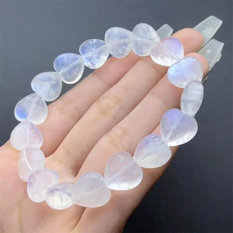 Natural Blue Moon Stone Heart Bracelet Women Healing Gemstone Crystal Strand Bangles Lovers Jewelry Gift 1PCS