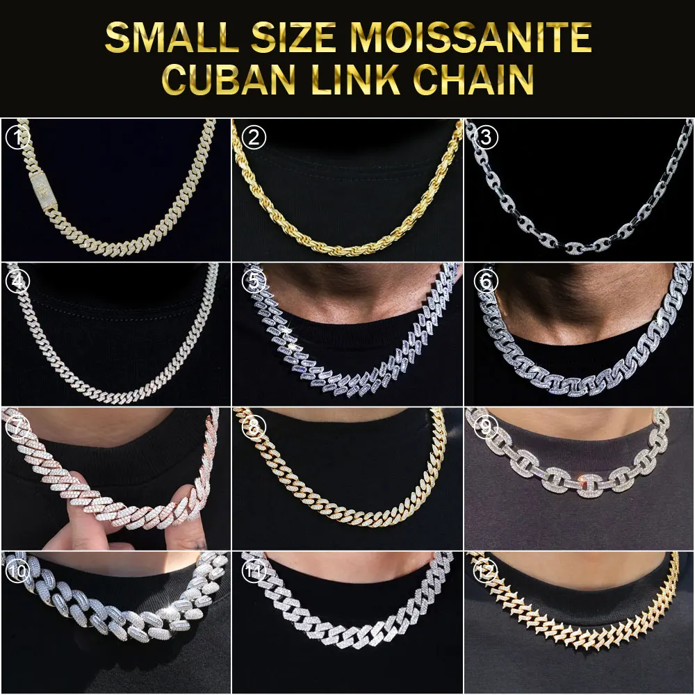10K 14K .15MM Solid Gold Moissanite Cuban Chain Wholesale Polish Symmetry VVS Moissanite Miami Cuban Chain