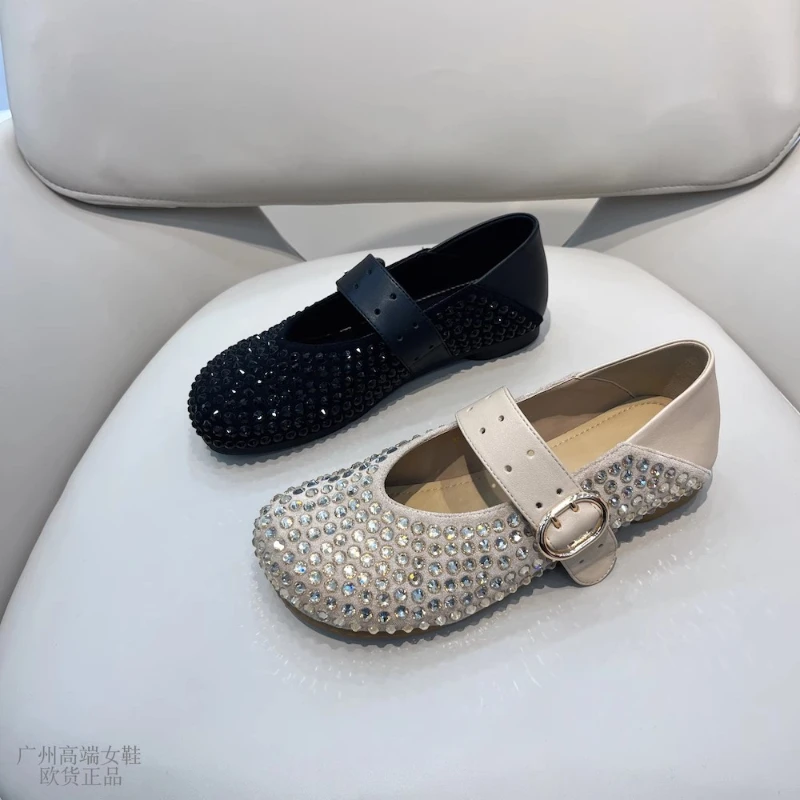 

Женские туфли с плоской подошвой и круглым носком, со стразами, модные, многофункциональные, удобные, нескользящие, дышащие