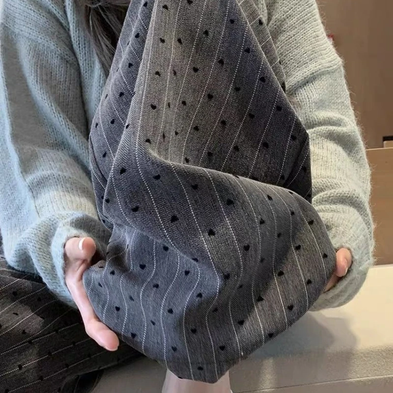 

Новые женские узкие и драпированные свободные прямые повседневные брюки Love в горошек с высокой талией