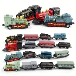 Mini Alloy Retro Steam Train Toy Kit Die-Cast Pull Back Simulation Steam Train Model Toys for 3-6 Years Old Kids Boys and Girls