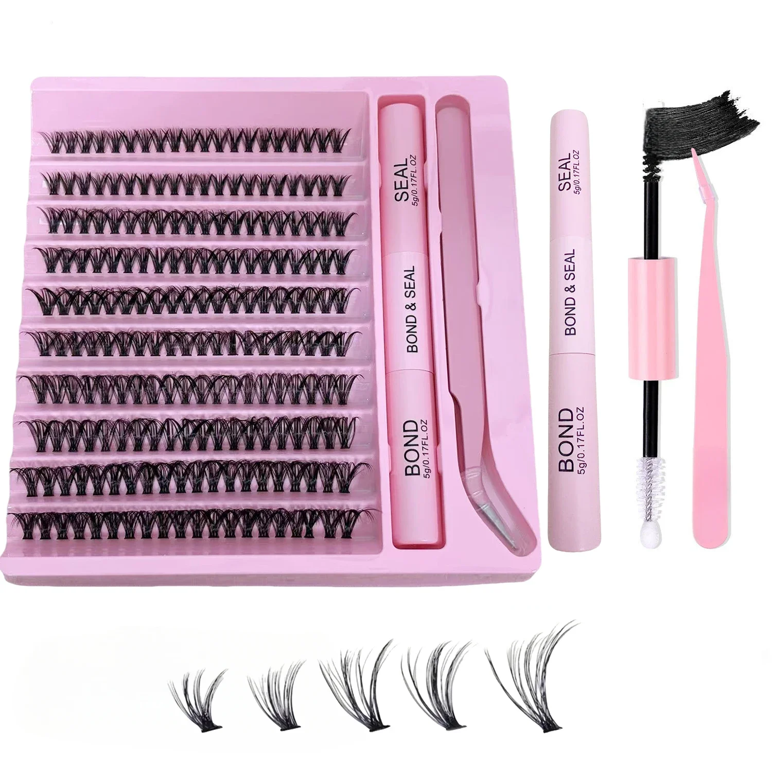 200 pieces of single cluster false eyelash set , faux mink fur eyelashes, fluffy and natural, mixed length 10-16mm