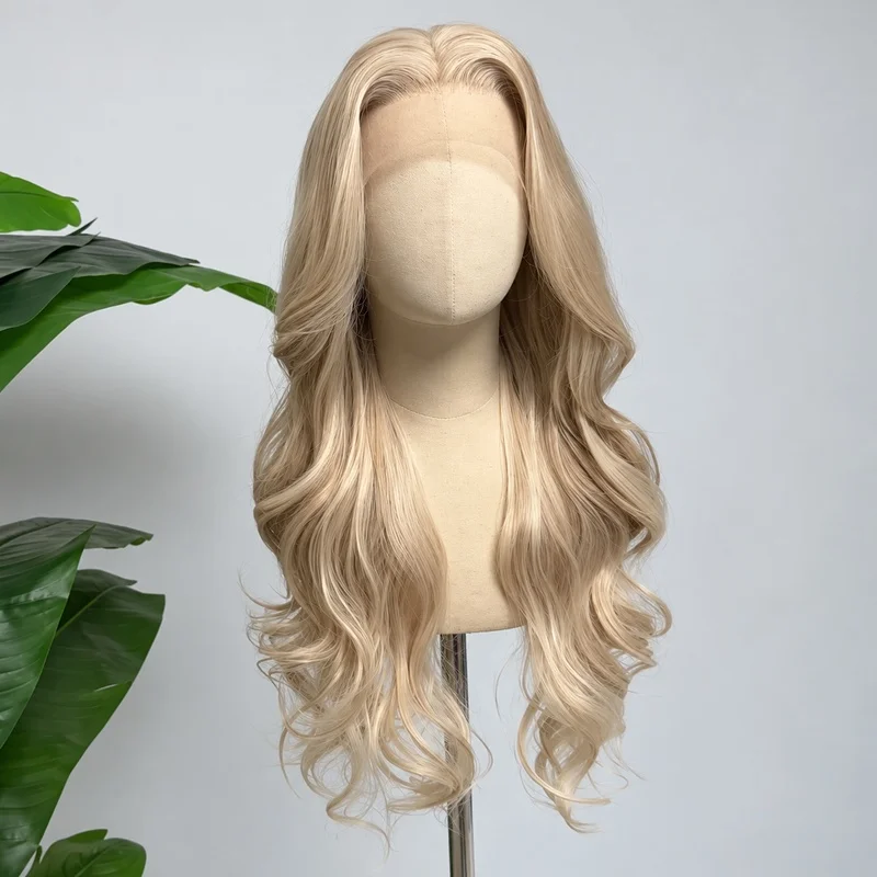 26 Inch Light Blonde 13x4 Lace Front Wig for Women Long Wavy Layers Pre Plucked Natural Hairline Glueless Adjustable Cap