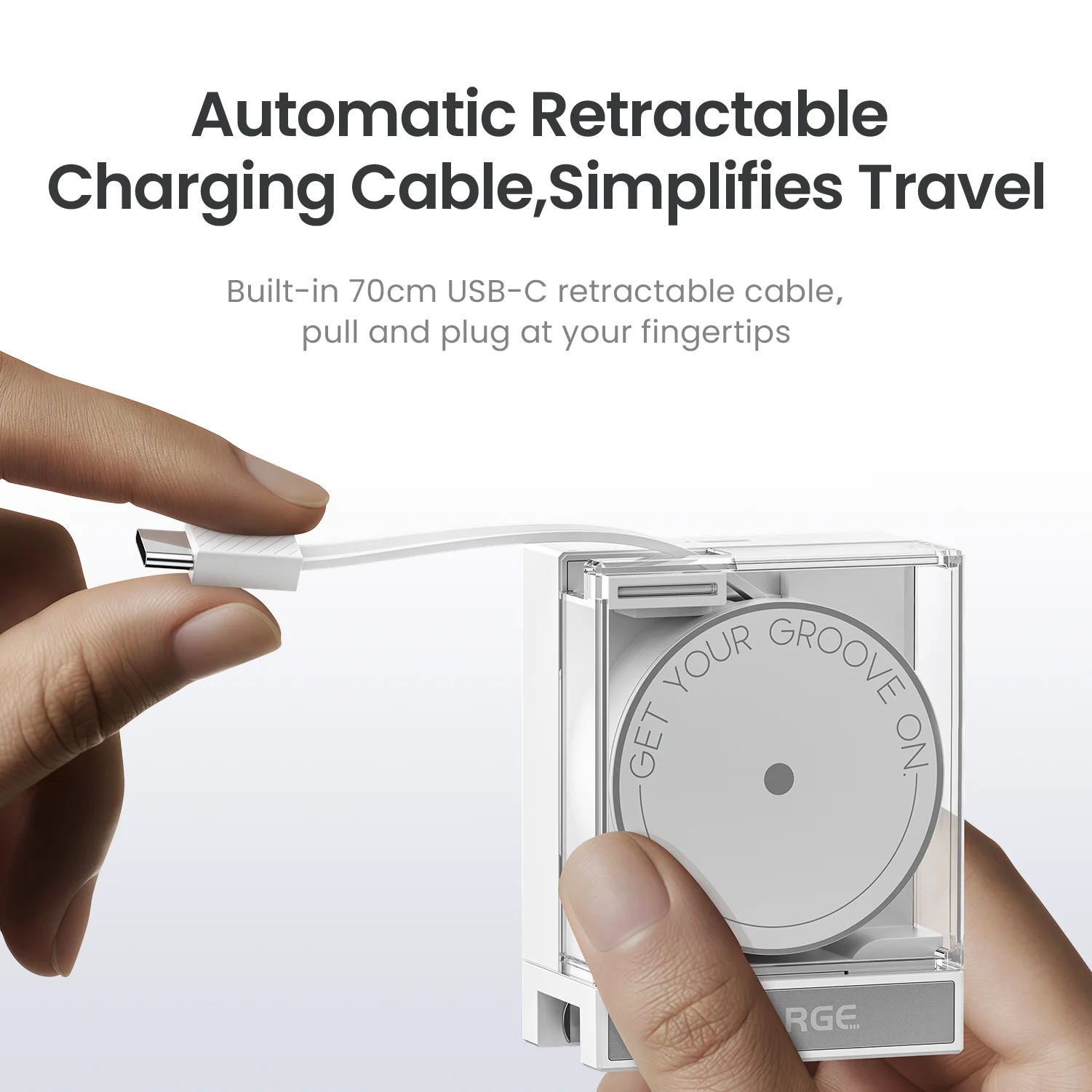 SHARGE 65W GaN Charger PD3.0 Type C QC3.0 2.0 Quick Charge Built-in 70cm Fast Charging USB-C Cable for iPhone16 MacBook iPad Pro