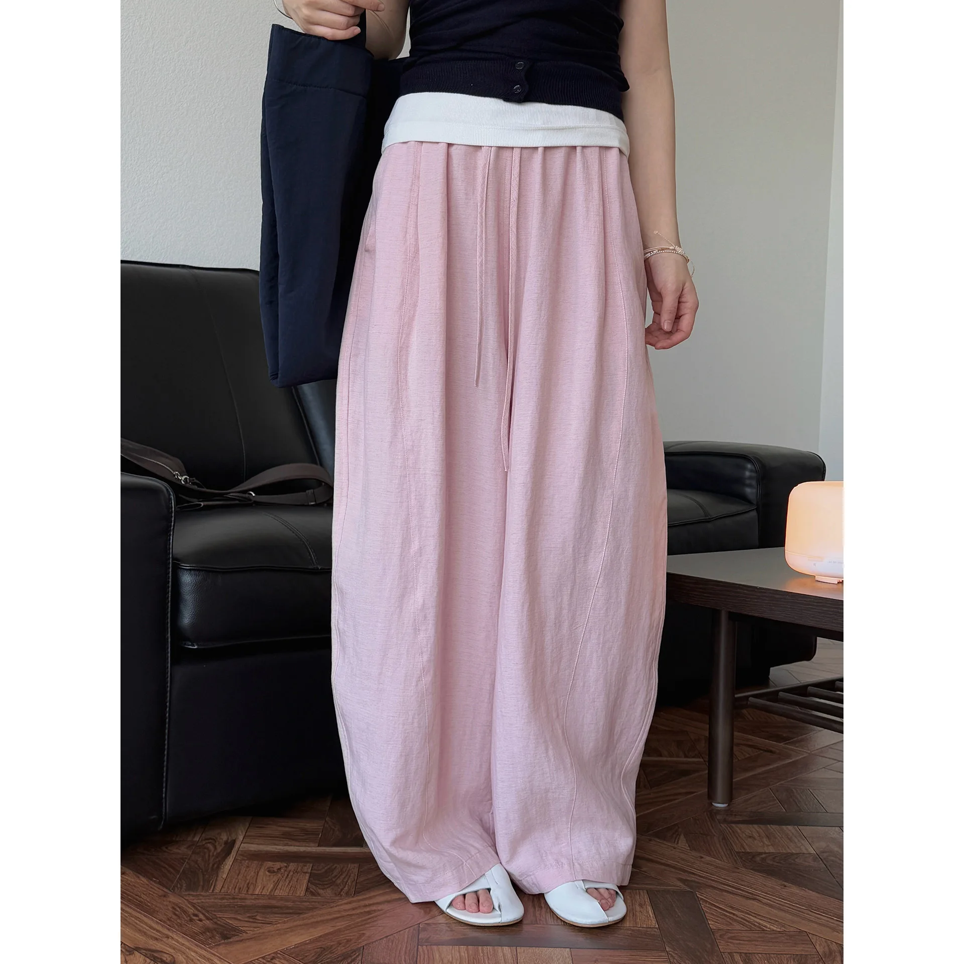 2025 Women Summer Cotton And Linen Pants Wide Leg Pants Stretch High Waist White Fashion Pants Female Women Clothes Trousers