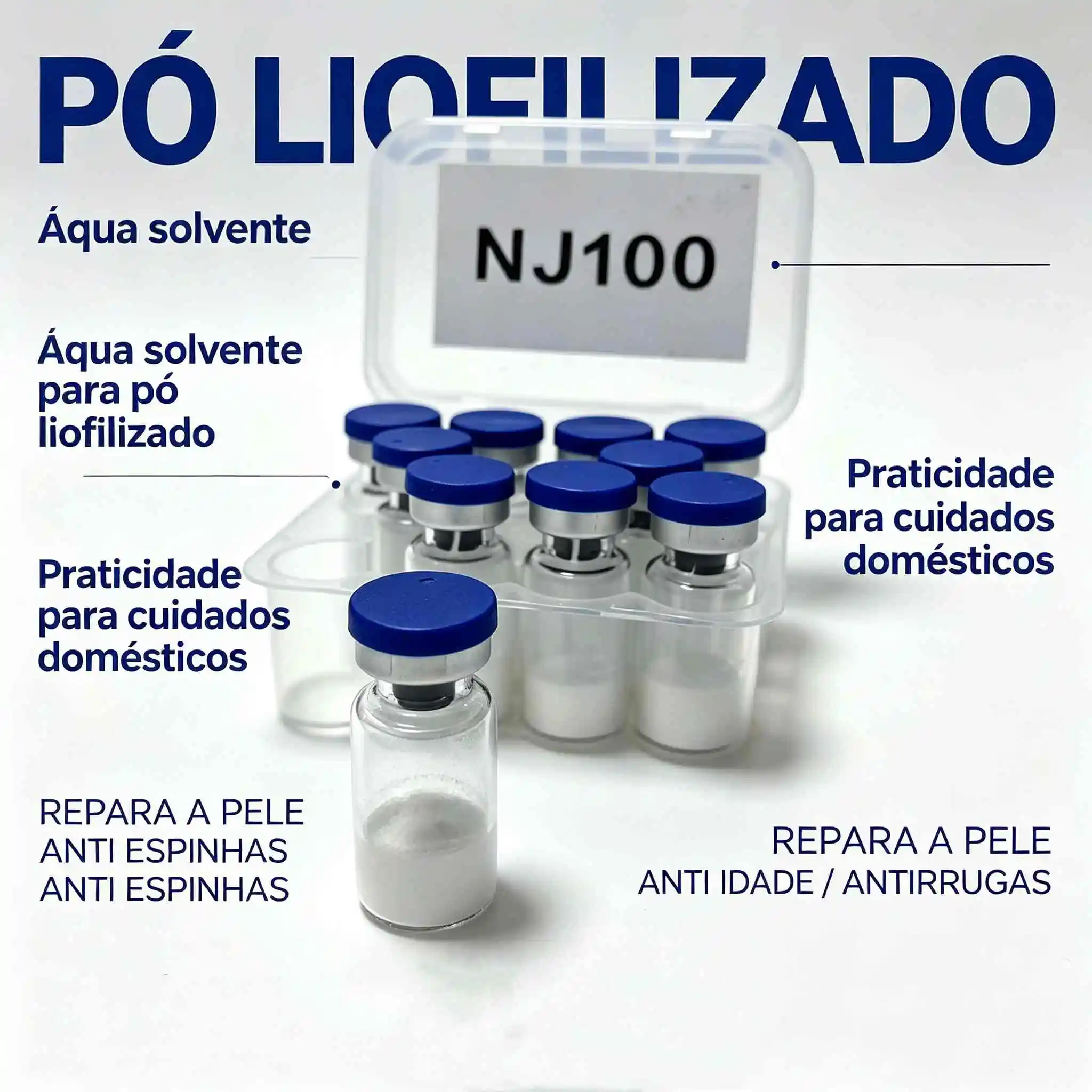 Couleur du flacon aléatoire : Poudre lyophilisée de haute qualité : NAD+ (100 mg, 500 mg, 1000 mg) — 1 boîte de 10 flacons. Répare les dommages cutanés, procure
