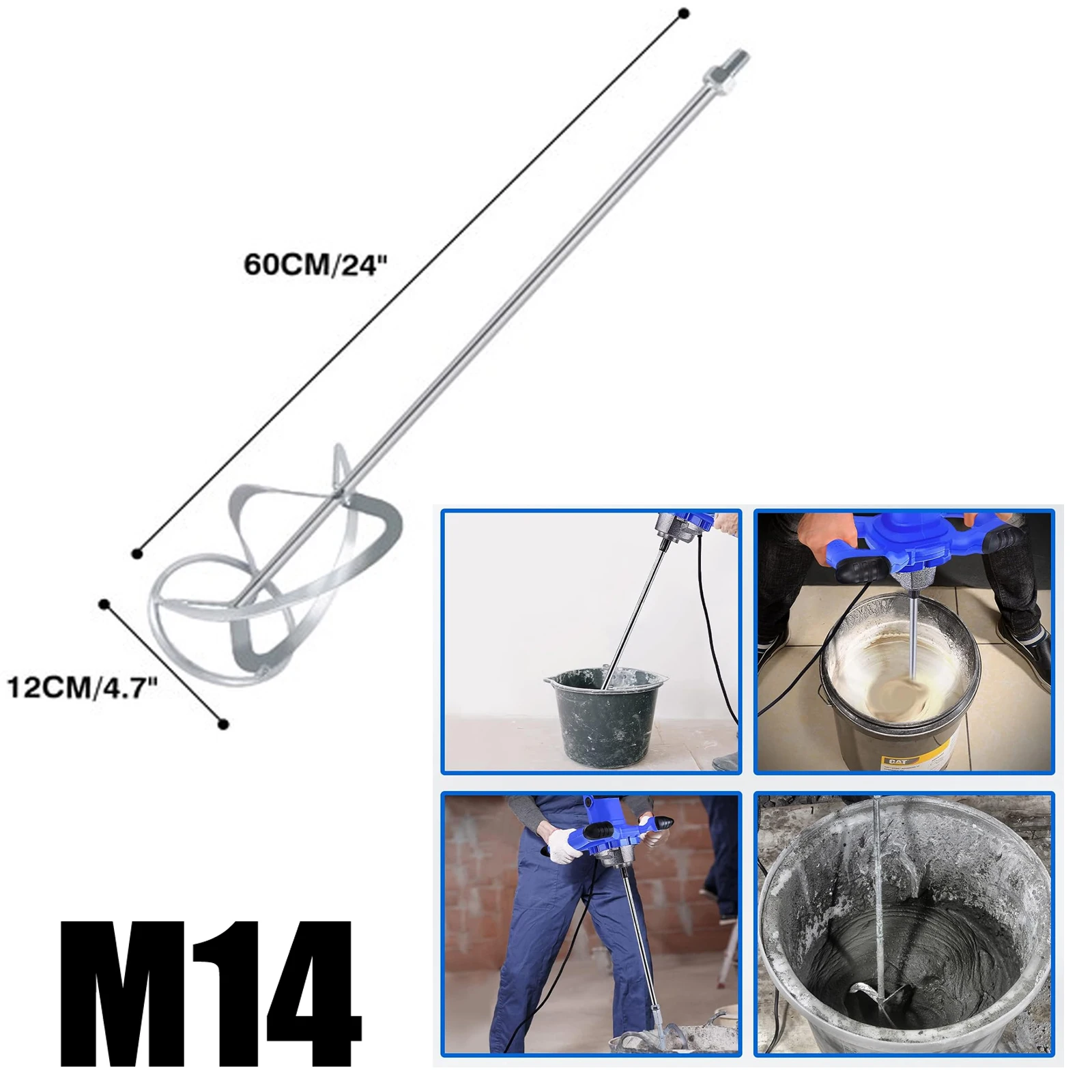 Pala di miscelazione M14 per calcestruzzo e malta Ø 120mm, per cestello di miscelazione, Dimensioni: 600mm × 120mm, Tipo di interfaccia: M14