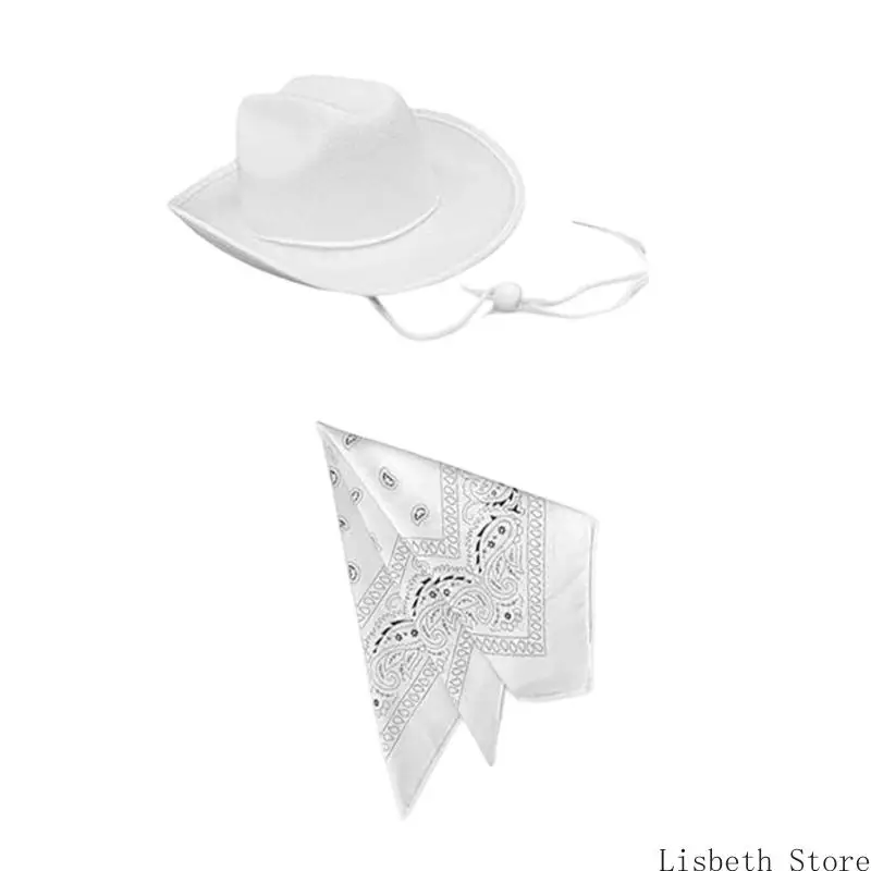 124A 통기성 카우보이 스타일 모자 두건 번들 어린이 의상 파티 공급 편안한 의상 액세서리