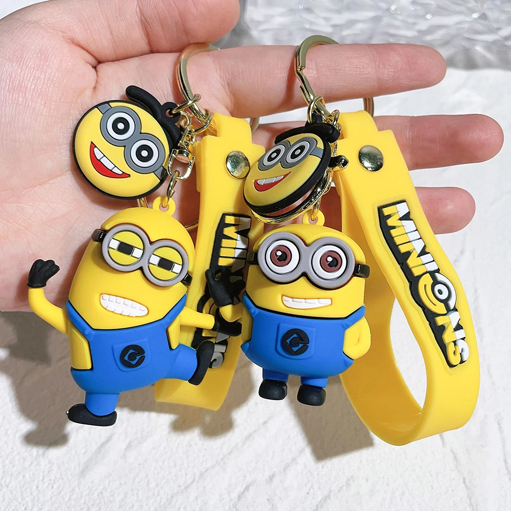 Kawaii Minions Keychain Cartoon Toys Model Silicone Pendant Keyring Cosplay Chinese Zodiac Car Backpack Key Holder Accessories