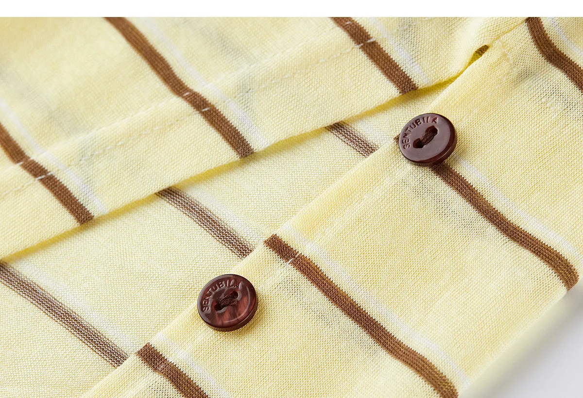 SENTUBILA Damen-Strickoberteil mit Rundhalsausschnitt und Kontraststreifen, Sommermode 2026, kurzärmeliges T-Shirt mit Twist-Front-Schlitz und Knöpfen Q62TC7208 – Detail 38
