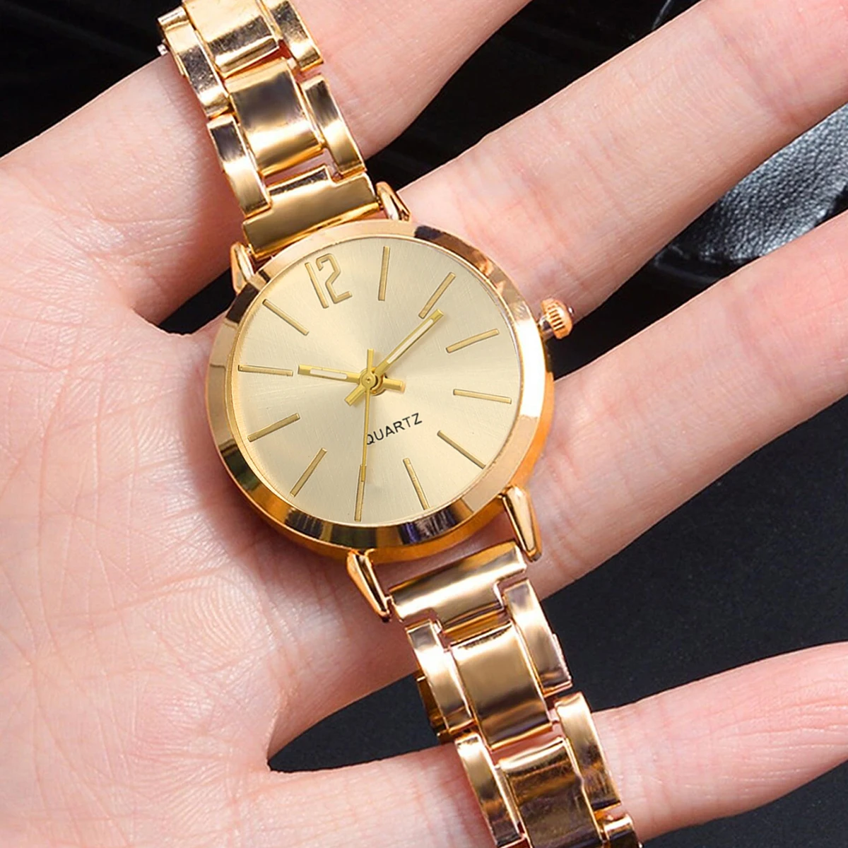 2pcs Set Watch Luxury Women Simple Dial Hollow Strap Fashion Gold Bracelet Quartz Wristwatch Student Ladies Watches Reloj Mujer