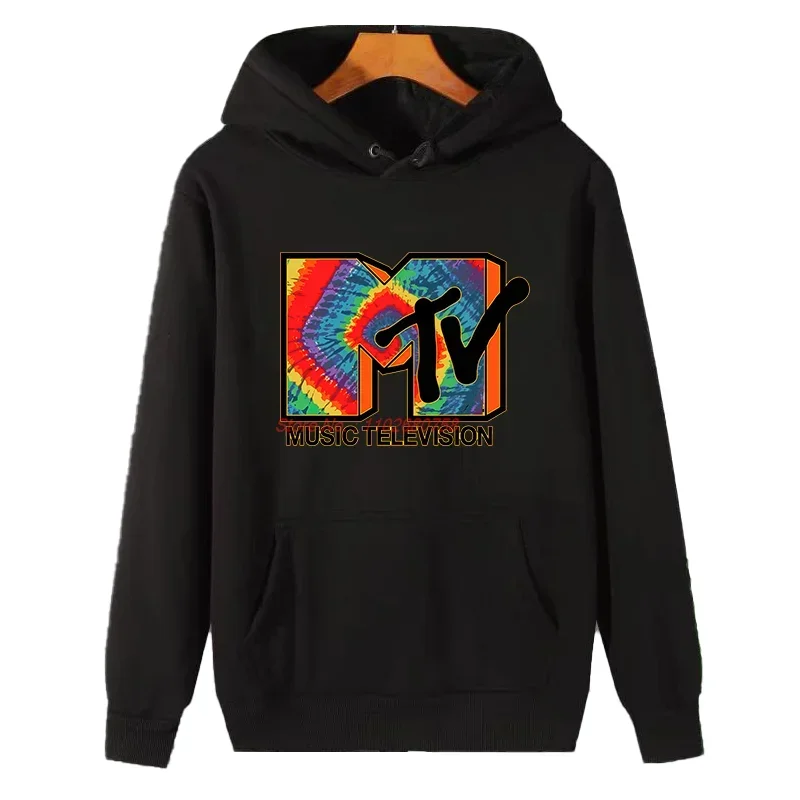 Mtv Retro Graphic Hooded Sweatshirts Fashion Winter Thick Sweater Hoodie Suitable For All Ages Fleece Hoodie Men's Sweat-Shirt