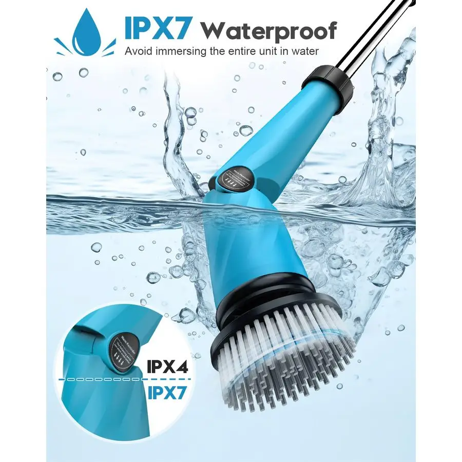 1500 RPM Battery Electric Spin Scrubber with Handle, 8 Replaceable Shower Scrubber amp 2 Battery Powered Cleaning Brush with Dis