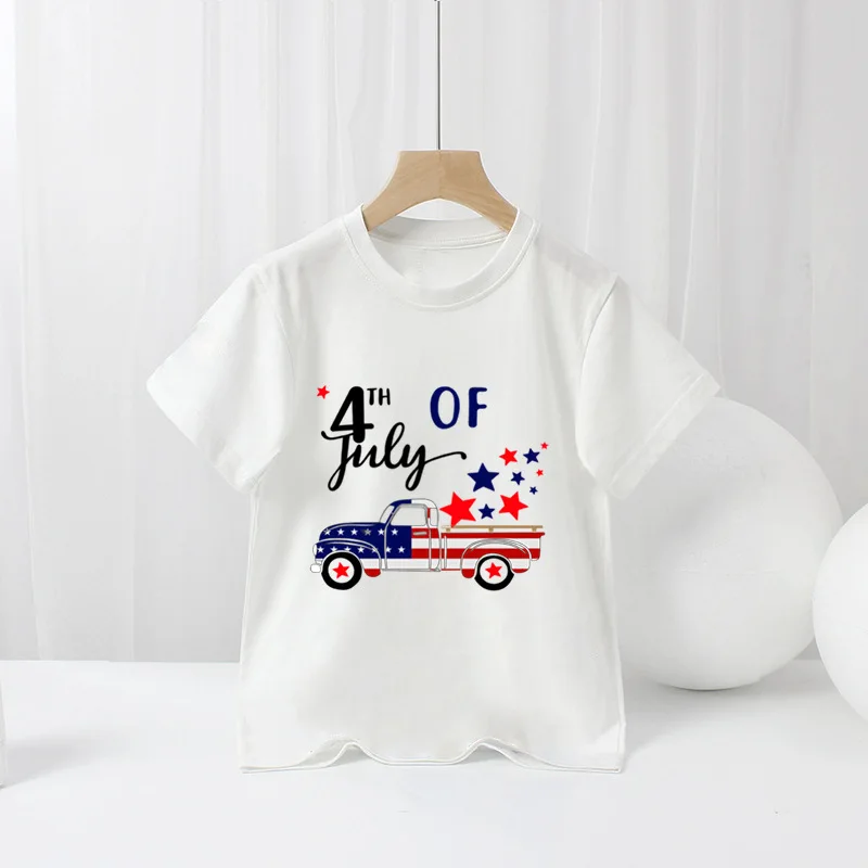 Día de la Independencia niños dibujos animados nueva camiseta de verano Base niñas ropa niños ropa