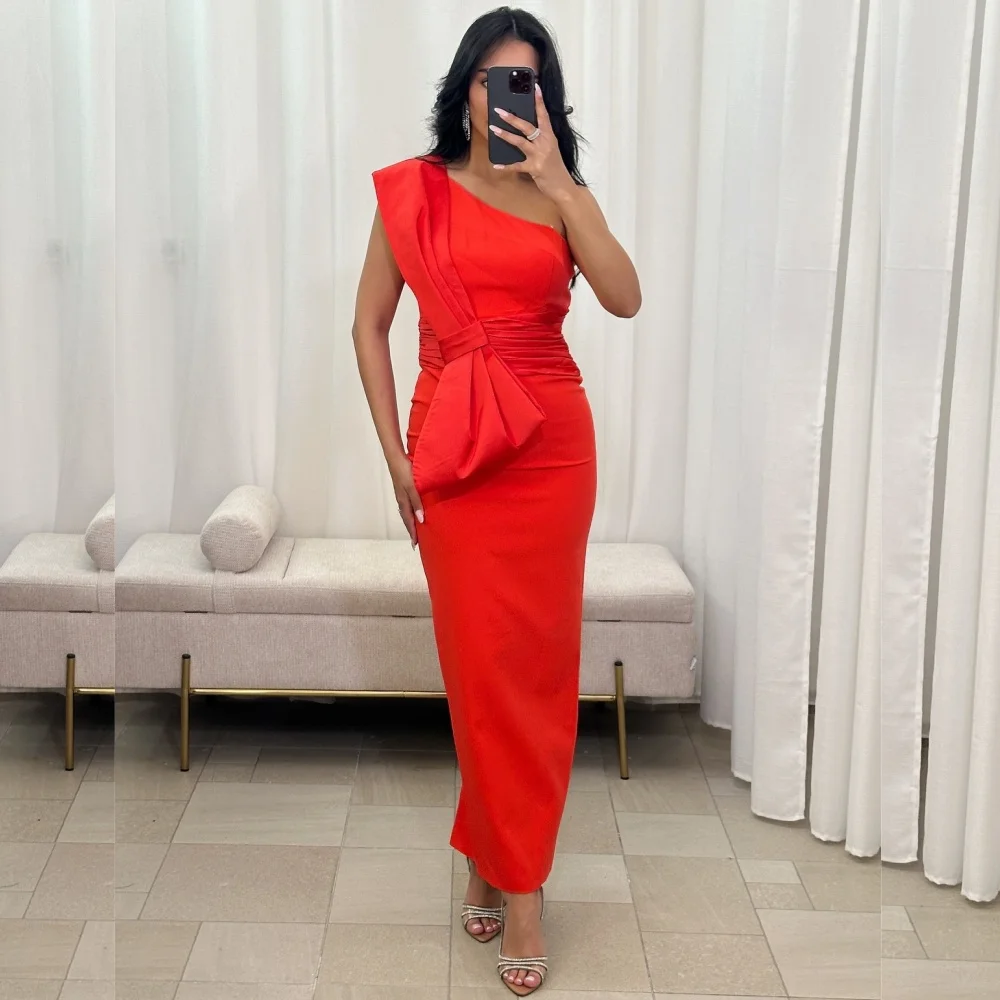 Robe mi-longue en Jersey de Style chinois, personnalisée, avec nœud plissé, droite, asymétrique épaule dénudée, sur mesure, élégante, rétro