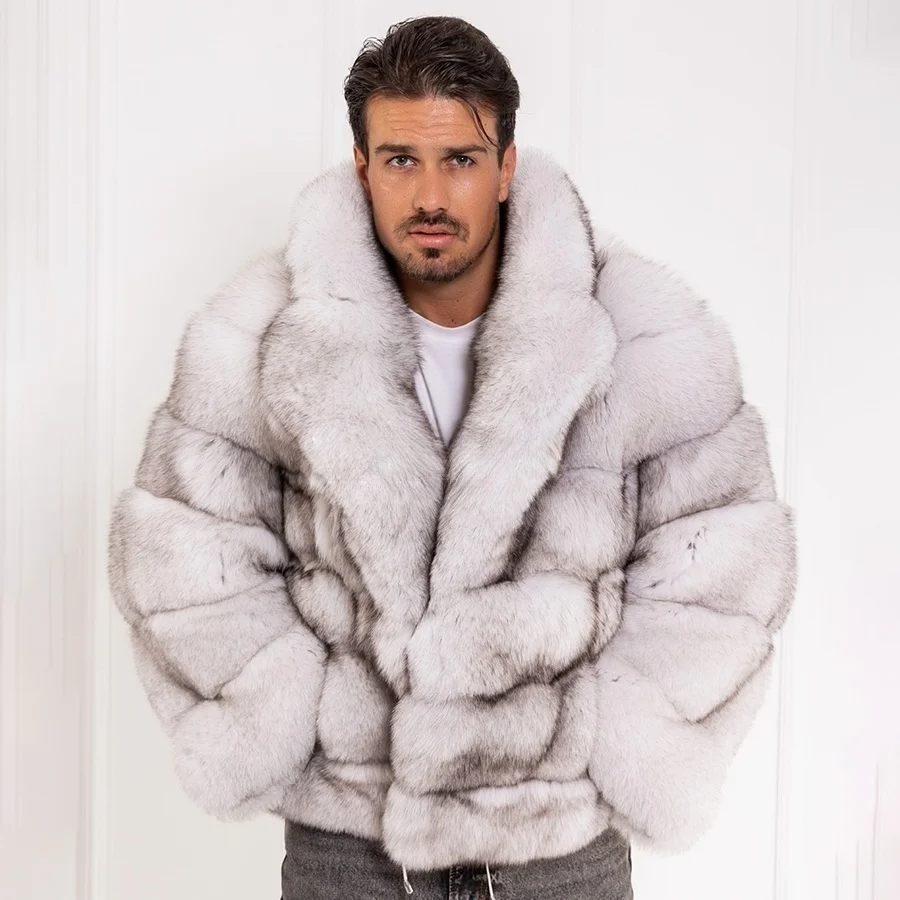 Real Fur Coat Men Winter Jackets Full Skin Natural Fox Fur Coats Lapel Blue Fox Fur Jacket High Quality Warm New Arrivals