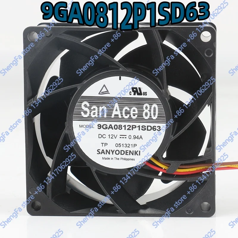 Cooling fan Original Sanyo 5V 24V 48V 8038 80X80X38MM Double ball bearing server 4-wire 9GA0812P1SD63 DC 12V 0.94A