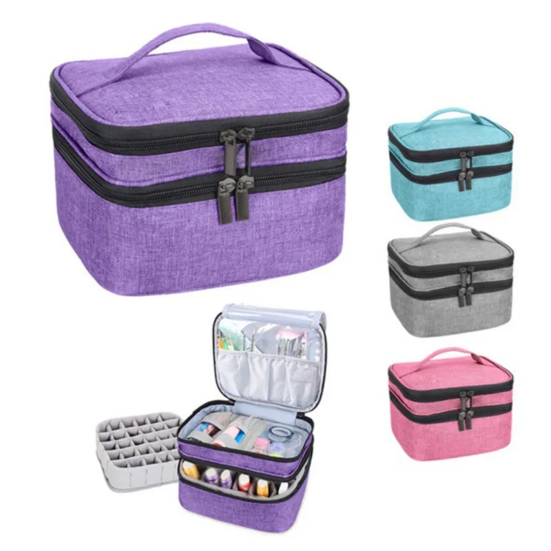 Portable Organizer Bag for Nail Polish And Manicure Set Double Layers Nail Polish Organizer Travel Cosmetic Storage Case