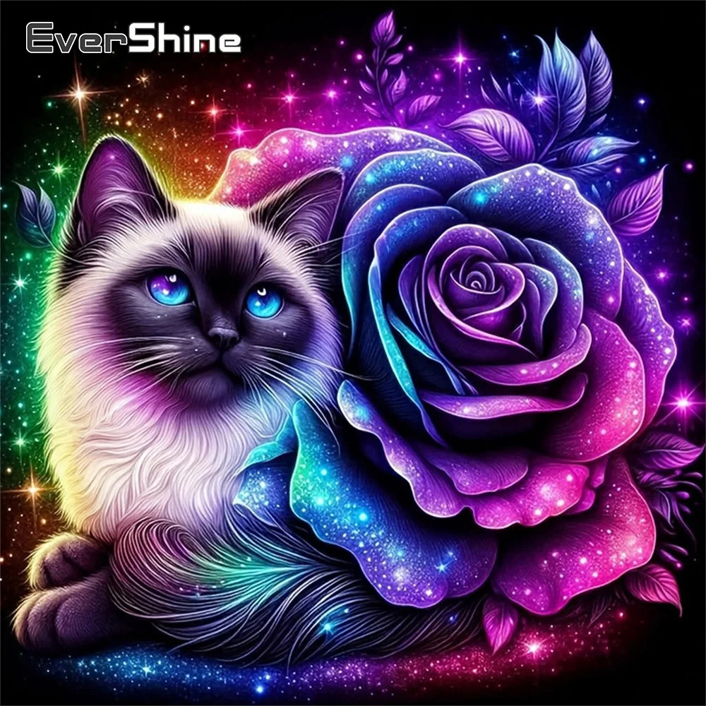 Evershine Neuheit: Diamant-Malerei Katzenbild mit Strass-Verzierung, Tier-Mosaik mit Vollbesatz, Handgefertigtes Hobby-Projekt