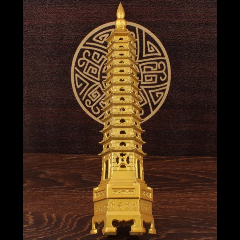

Copper Wen Chang Ornament Nine Thirteen Layers Golden List Pagoda Office Desk Study Room Metal Craft