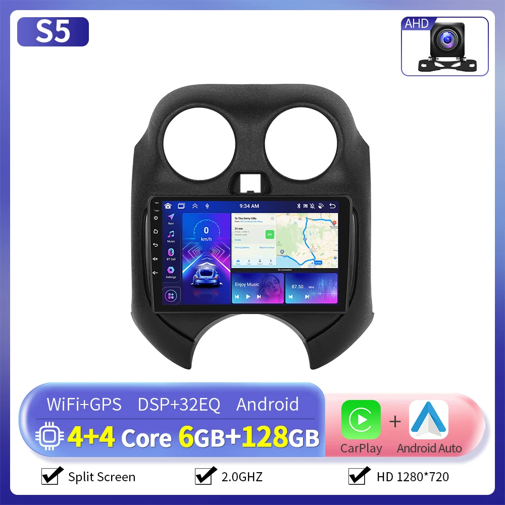 Camecho 9 "Draadloze Carplay Android Auto Autoradio Voor Nissan Micra 2010-2017 Multimedia Speler GPS 4G Wifi 2 Din Autoradio