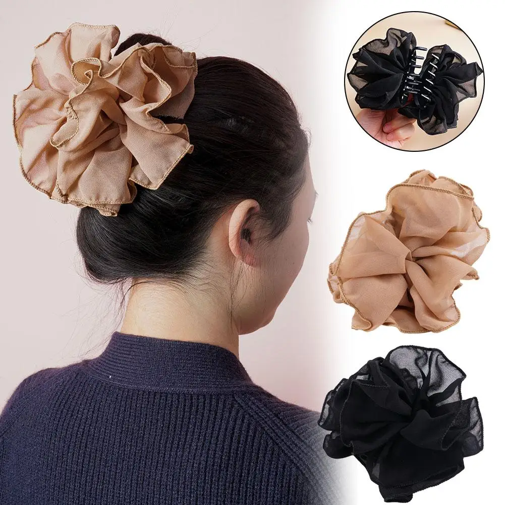 Fabric Floral Hair Claw Clips For Women Girl, Large Ribbon Mesh Claw Clip Hair Bow Nonslip Strong Jaw Clamps Hair Accessori S1V0