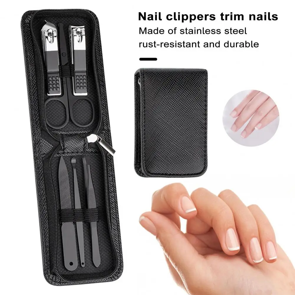 Forbici per sopracciglia Set Manicure portatile in acciaio inossidabile con custodia in ecopelle Kit di strumenti per la cura delle unghie per la cura delle sopracciglia Pedicure