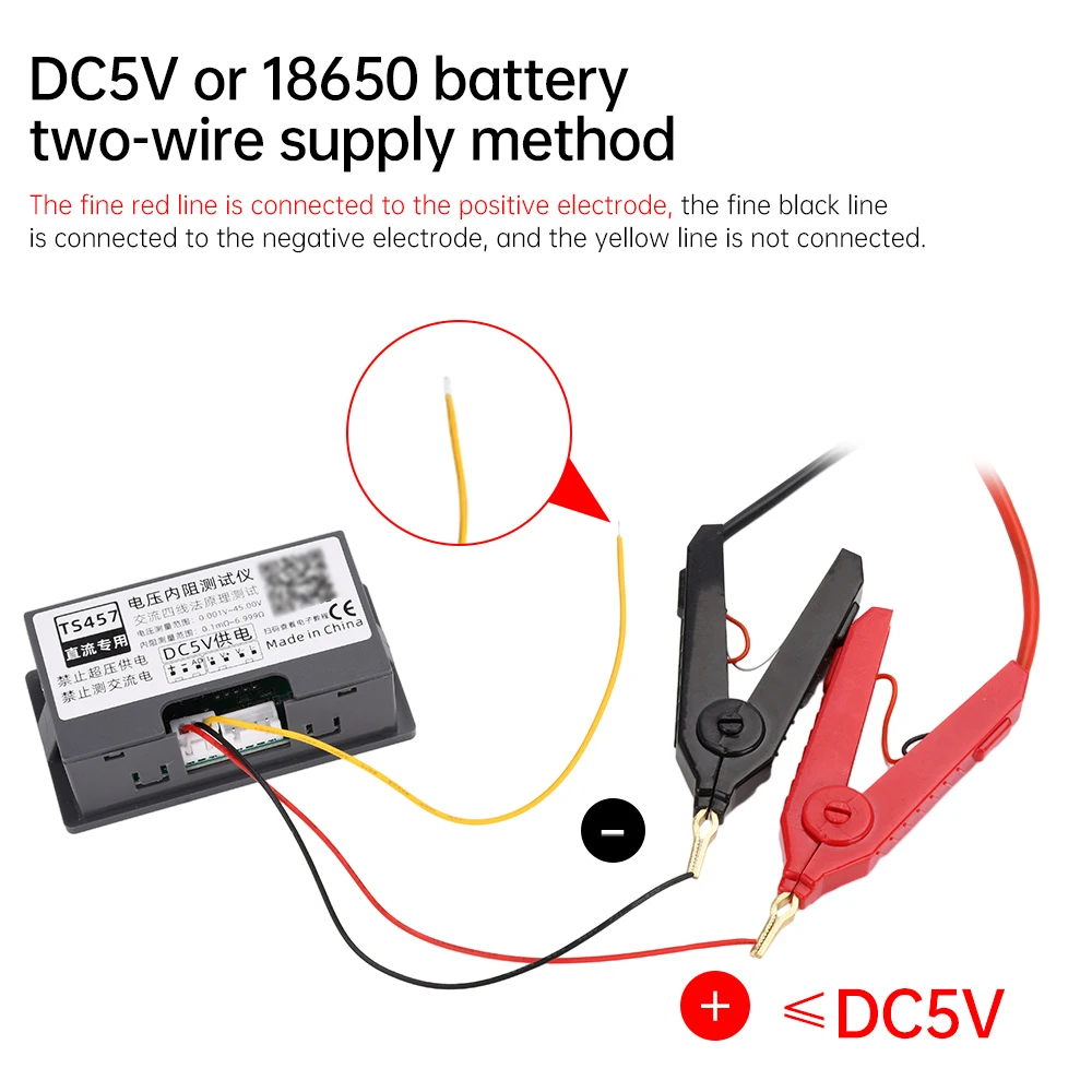 DC5V TS457 Voltmeter Internal Resistance Tester Detector Voltage Meter 2/4 Pin Cable With Kelvin Clip