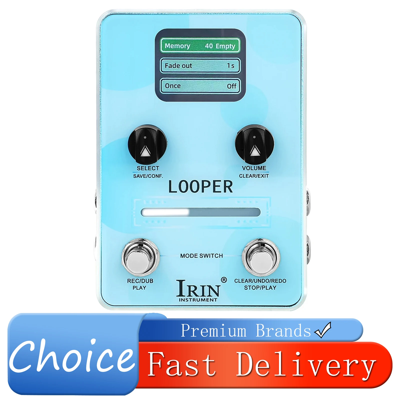 IRIN Phrase Loop Guitar Effect Pedal 44.1kHz 16 Bit Loop 40 Loop Storage Locations Total Recording 160 Min Effect Guitar Pedal