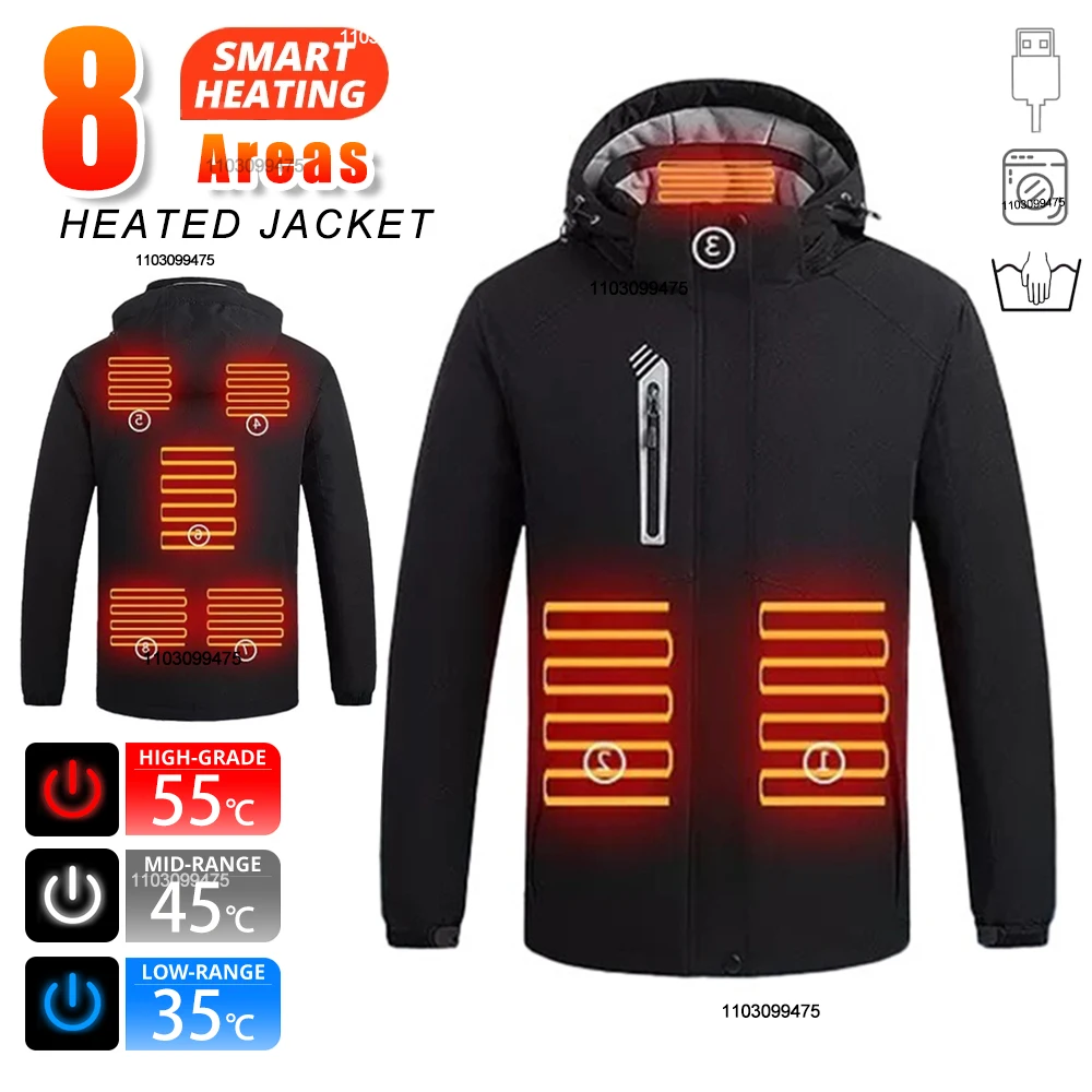 

Men Women Heated Skiing Jacket 8 Areas USB Rechargeable Heated Jacket Camping Hiking Apparel Winter Sports Keep Warm Clothing