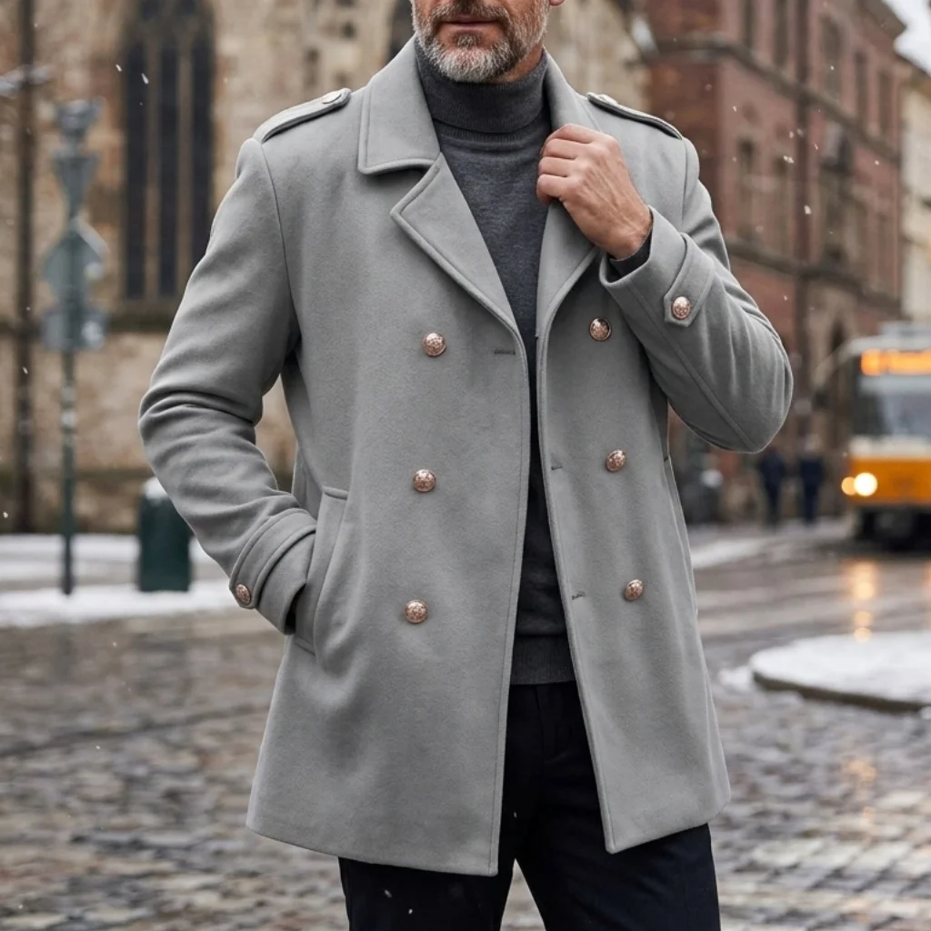 

New Winter Men's Double-Breasted Trench Coat | Streetwear Business-Casual Style Warm Windproof Outdoor Jacket Personality Design