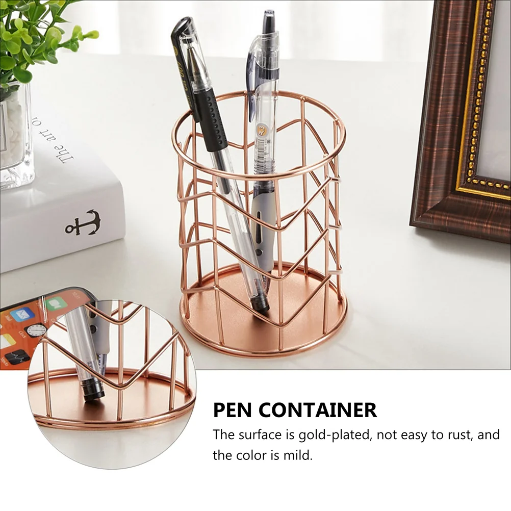 Cup Holder Wrought Iron Storage Tube Pen Desktop Organizer Multifunction Makeup Brush Golden Simple Office