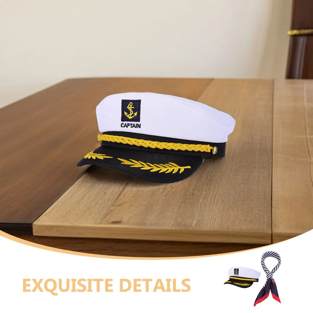 1Set Matroos Kapitein Hoed en Sjaal Nautisch Kostuum voor Mannen Vrouwen Drama Prestaties Matrozenhoed