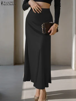 ZANZEA Elegant Matte Satin Mermaid Skirts High Waist Luxury 2024 Fall Classy Maxi Jupes Sheath Women Solid Color Party Skirt