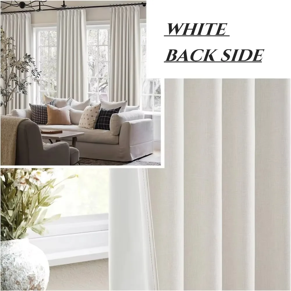 Pinch pleated blackout long luxury living room curtains, curtains 108 inch 2 panels, 9 feet extra-long pleated faux linen