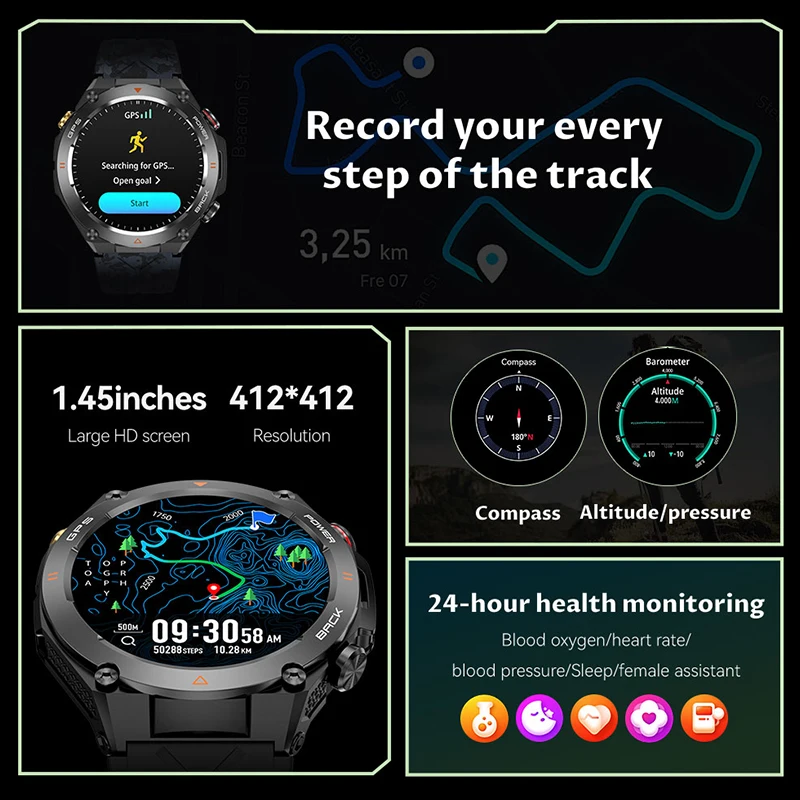 For Xiaomi Outdoor Professional GPS Trajectory Smart Watch 1.45