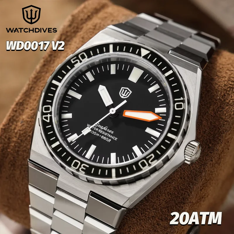Мужские кварцевые часы Watchdives 41 мм WD0017 в стиле ретро для дайвинга, механизм VH31/Ronda 515, 120 щелчков, сапфировое стекло с AR-покрытием, водонепроницаемость 200 м, стальной корпус, наручные часы
