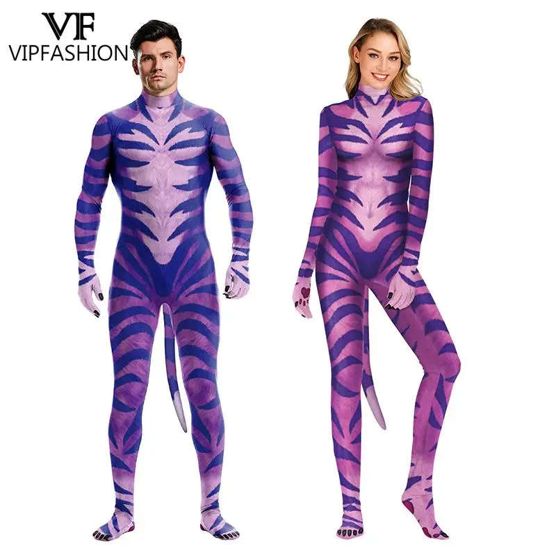 VIP 패션 재미 있은 의상 동물 표범 인쇄 성인 Bodysuit Unisex Zentai Jumpsuit 꼬리 3D 코스프레 의류 멋진 드레스